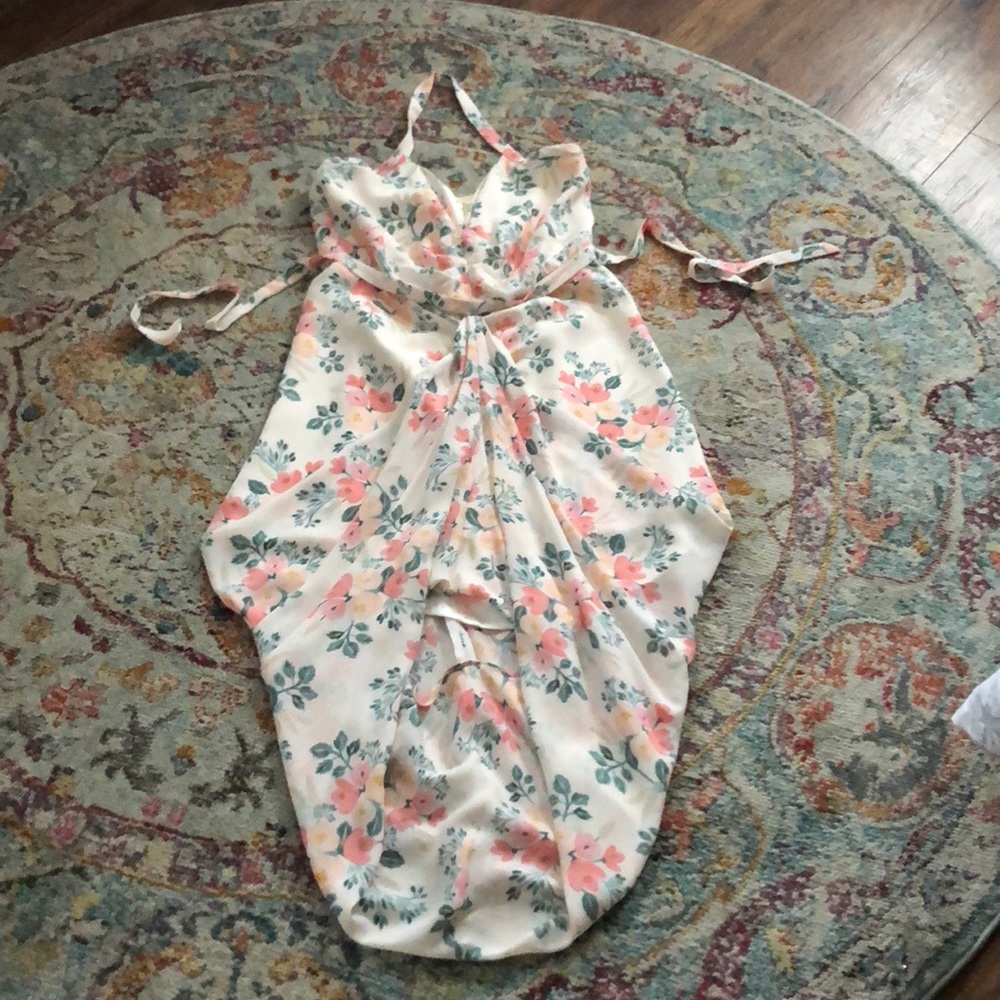 Anthropologie Rifle Paper Co x Paper Crown High Low dress in peach blooms